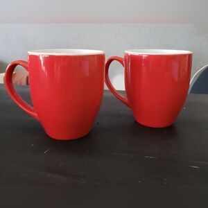 Red White Ceramic Coffee Mugs - Set of 2